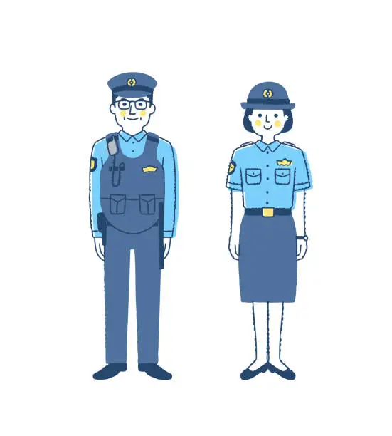 Vector illustration of Two police officers, male and female