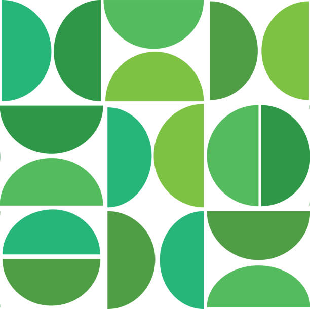 grün mid century moderne künstlerische hälfte kreise nahtlose muster. - mod stock-grafiken, -clipart, -cartoons und -symbole