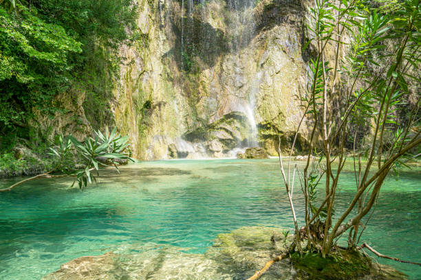 vista del paisaje de la cascada de uçansu - waterfall antalya turkey forest fotografías e imágenes de stock