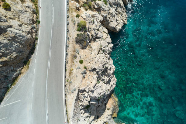 istock Seaside road approaching a beach, seen from above 1395220390