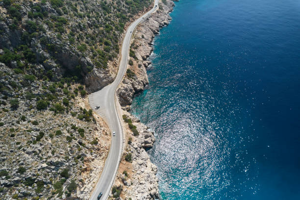 istock Seaside road approaching a beach, seen from above 1395220395