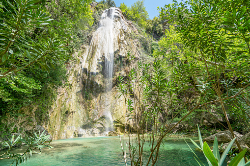 Scenery view of Uçansu waterfall which is located in the village of Akçapınar, near the town of Gebiz, in the Serik district in the Antalya province.