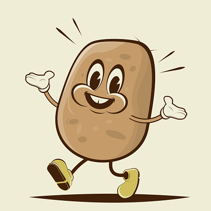 funny illustration of a walking cartoon potato