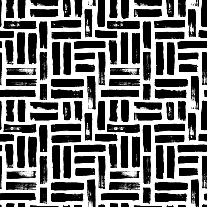 Striped seamless geometric patterns. Abstract vector background with maze mosaic texture. Hand drawn geometric mosaic with straight grunge lines. Brush stroke stripes with scribbles. Ink illustration