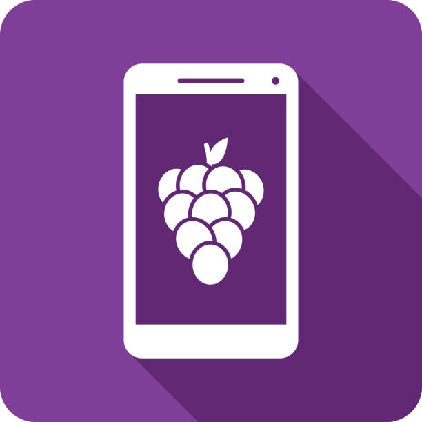 ilustrações de stock, clip art, desenhos animados e ícones de grapes smartphone icon silhouette - grape bunch fruit stem