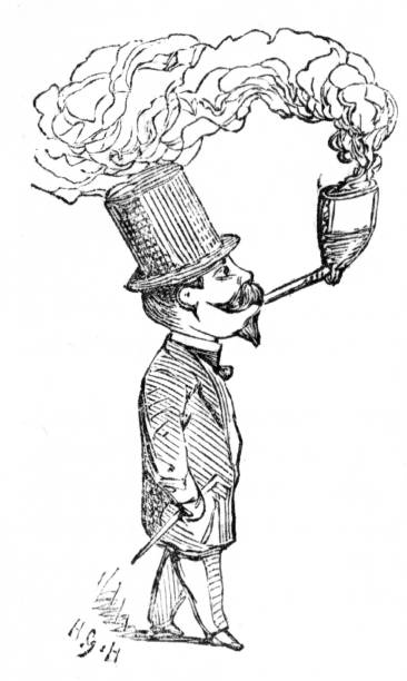 Man Smoking a Pipe Caricature, Cartoon, Comic, Art Lesson Caricature of a man smoking a pipe. Wood Block Engravings published in 1860. Source: Original edition is from my own archives. Copyright has expired and is in Public Domain. caricature portrait board stock illustrations