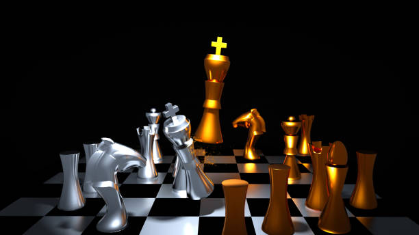 istock Gold and silver chess battle,Chess victory,chess concept,3d illustration 3d rendering 1395231276