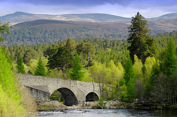 ponte sobre o rio dee - dee river scotland valley bridge - fotografias e filmes do acervo