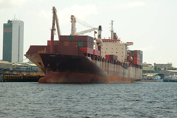 Cargo ship bringing supplies for the isolated city of Manaus, Amazon, Brazil.