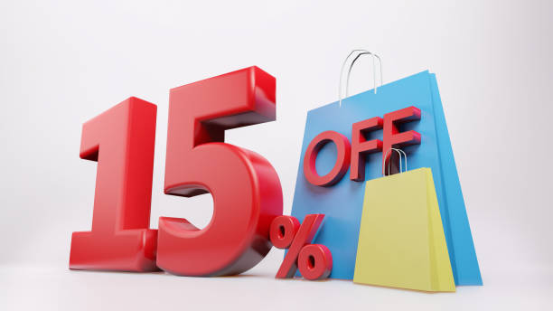 istock 15% symbol with shopping bag , 3D render isolated background 1395240423