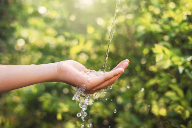 istock Water pouring on hand in morning ligth background 1395241434