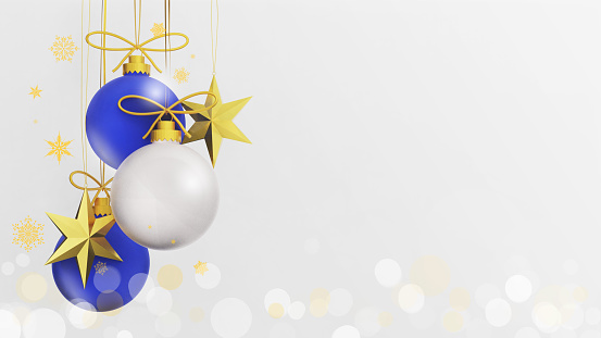 Christmas balls with snowflakes on the white background . 3d rendering
