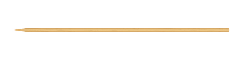 Wooden skewer with pointed tip. Disposable bamboo thin long skewer. Chopstick. Chinese food stick. Wooden toothpick. Isolated realistic vector illustration on white background.