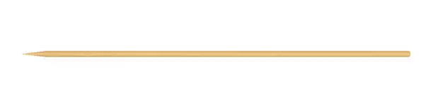 Vector illustration of Wooden skewer with pointed tip. Disposable bamboo thin long skewer. Chopstick. Chinese food stick. Wooden toothpick. Isolated realistic vector illustration on white background