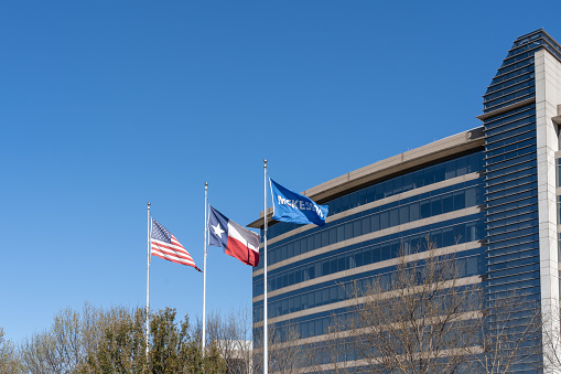 Irving, TX, USA - March 20, 2022: McKesson headquarters in Irving, TX, USA. McKesson is an American company that distributes health care systems, medical supplies and pharmaceutical products.