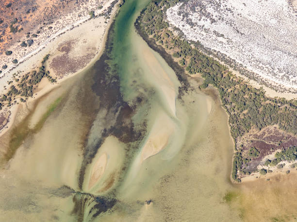 istock Aerial view of water and sand patterns 1395256822
