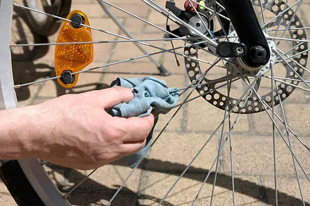 close-up of cleaning a bike