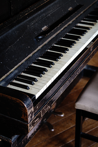 Old piano on abandoned Japanese elementary school