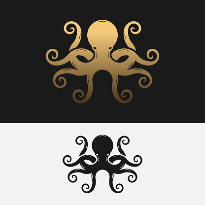 Black Octopus Silhouette  Design Template. Isolated Octopus Vector on White Background