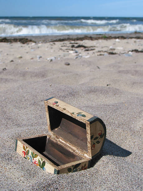Little, wooden chest on the beach