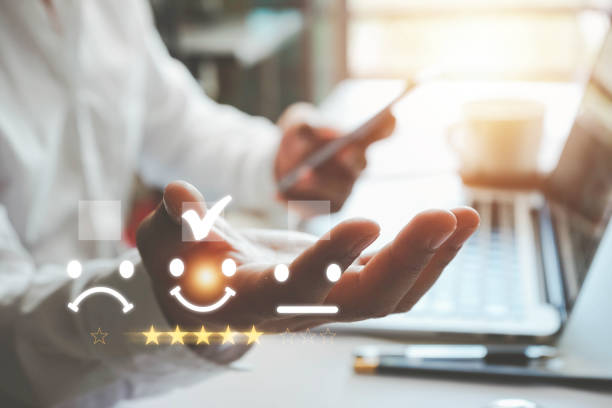 istock Customer service and Satisfaction concept, Customer service experience and business satisfaction survey concept, smiley face icon for evaluate and service, service satisfaction concept. 1395271136