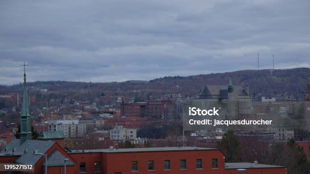 Sherbrooke Small City In Quebec Estrie Eastern Townships Cityscape Downtown With Church Stock Photo - Download Image Now