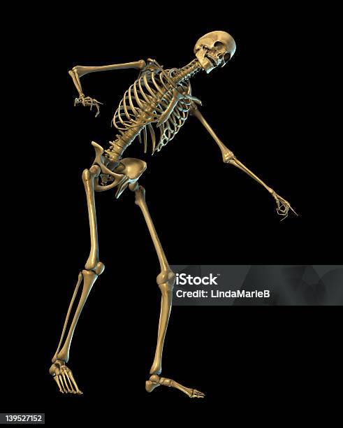 Skeleton Laughing And Pointing On Black With Clipping Path Stock Photo - Download Image Now