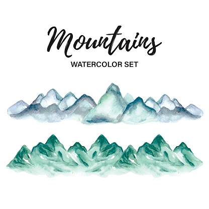 Watercolor mountains range. High quality photo