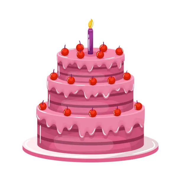 Vector illustration of Happy birthday cake cartoon, cake for celebration or anniversary