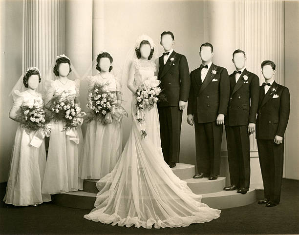 Antique Faceless Wedding Party Antique Faceless Wedding Party from 1940's?. Some grunge, age marks intact. altar photos stock pictures, royalty-free photos & images