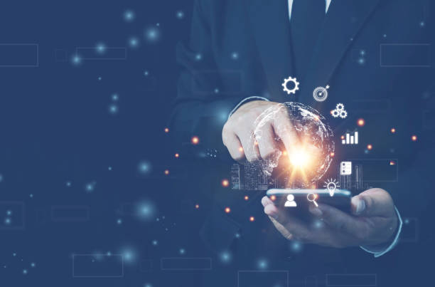 istock Business global internet connection application technology and digital marketing,Businessman using mobile smart phone digital technology development.Financial and banking, Digital link tech, big data. 1395281994