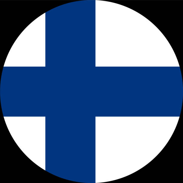 ilustrações, clipart, desenhos animados e ícones de bandeira finlandesa em forma de círculo isolada em png ou fundo transparente. símbolo da finlândia.ilustração vetorial - bandeira-da-finlândia