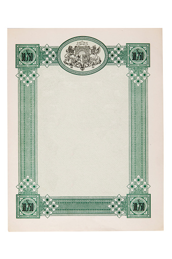 blank actual certificate with elegant border. vintage certificate or share certificate for copy space