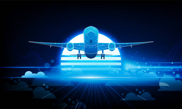 istock Abstract Light out plane is flying Travel by air transport background Hitech communication concept innovation background vector design. 1395283913