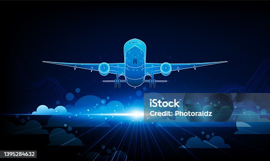 istock Abstract Light out plane is flying Travel by air transport background Hitech communication concept innovation background vector design. 1395284632