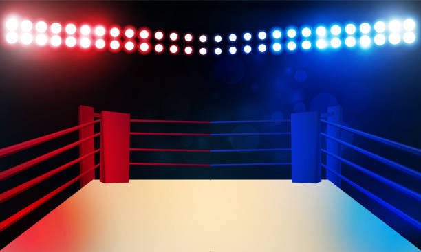 ilustrações de stock, clip art, desenhos animados e ícones de boxing ring arena and spotlight floodlights vector design. vector illumination - wrestling