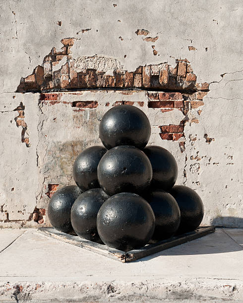 Cannon balls against exterior wall of Fort Zachary Taylor in Key West, Florida
