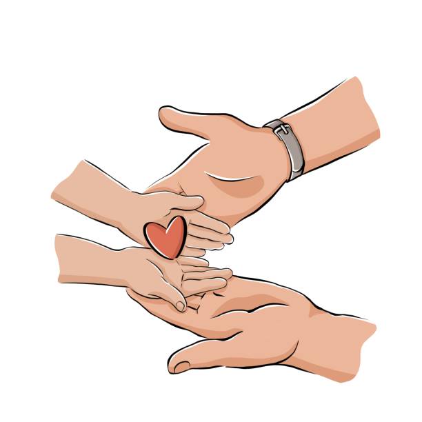 Father and daughter hands hold heart. Fatherhood and parenting. Every day moments. Love my daddy. Happy Fathers day. The best dad ever. role reversal stock illustrations