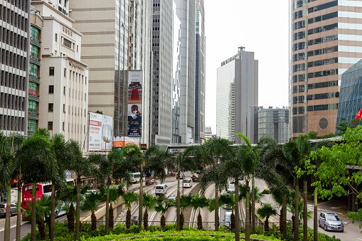 Central District, Hong Kong - June 14, 2016 : City View Of Central Hong Kong With Buildings And Traffic Tunnel.