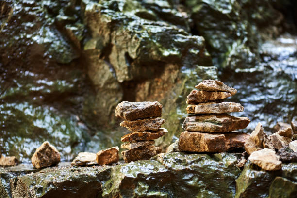 Rocky trail in the woods stock photography.