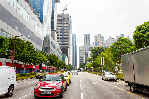 Central Business District, Singapore - October 6, 2018 : View Of City Traffic In Central Of Singapore.
