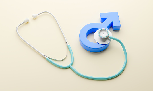Doctor for men. Stethoscope and male gender symbol. 3d render.