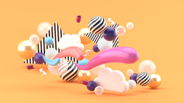 istock The waves floating among clouds and colorful balls on an orange background.-3d rendering. 1395298649