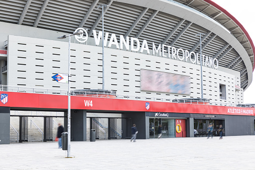 Exterior of the soccer field of At. of Madrid Metropolitan Wanda. Concept of football and sports competitions.