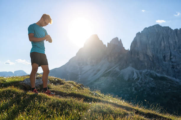 istock Man trail running on mountain: the Dolomites 1395300578