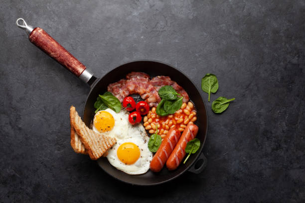 istock English breakfast with fried eggs, beans, bacon and sausages 1395305776