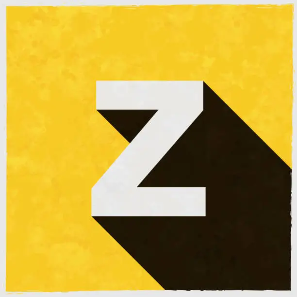 Vector illustration of Letter z. Icon with long shadow on textured yellow background