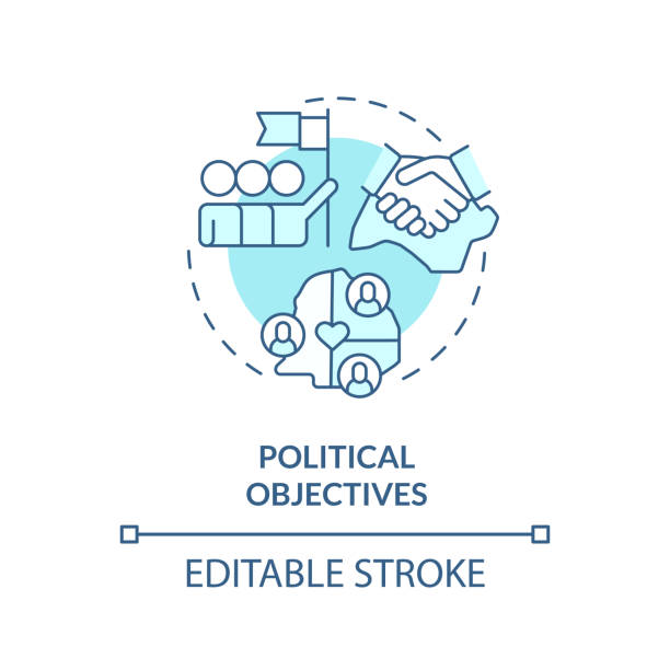 Political objectives turquoise concept icon Political objectives turquoise concept icon. International cooperation process abstract idea thin line illustration. Isolated outline drawing. Editable stroke. Arial, Myriad Pro-Bold fonts used international politics stock illustrations