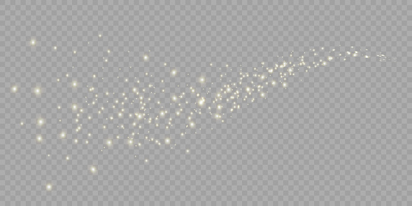 Vector golden sparkling falling star. Stardust trail. Cosmic glittering wave.
