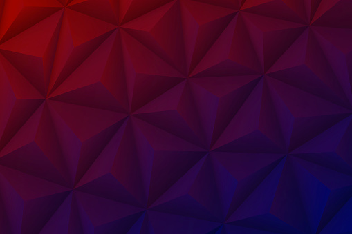 Modern and trendy abstract geometric background in a low poly style. Beautiful polygonal mosaic with a color gradient. This illustration can be used for your design, with space for your text (colors used: Red, Purple, Blue). Vector Illustration (EPS10, well layered and grouped), wide format (3:2). Easy to edit, manipulate, resize or colorize.